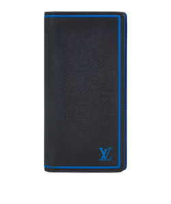 Louis Vuitton Brazza Long Wallet,Taiga Leather,Black/Blue, TA4109,B/DB,3*